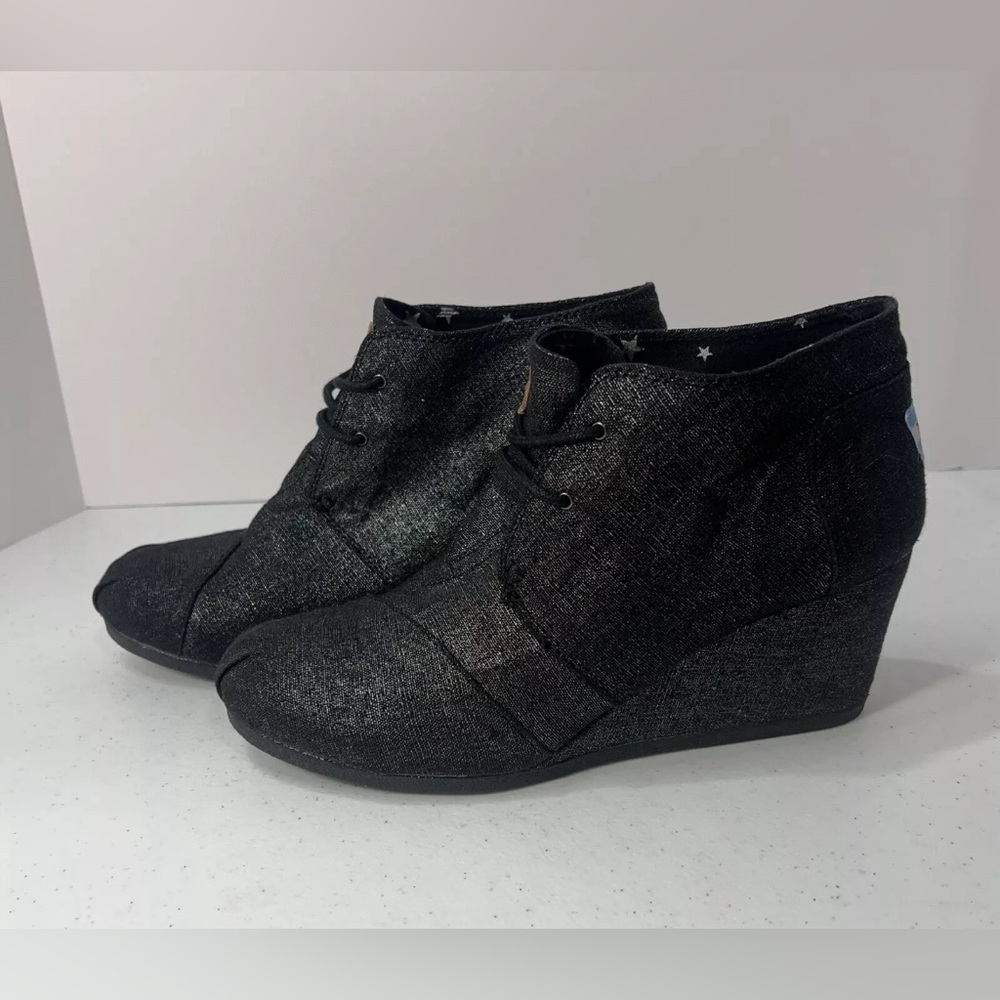 Womens TOMS Black Sparkle Wedge Heel Ankle Boots - Size US 11